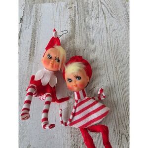 Vintage girl pixie ornament knee hugger striped red unique Xmas tree